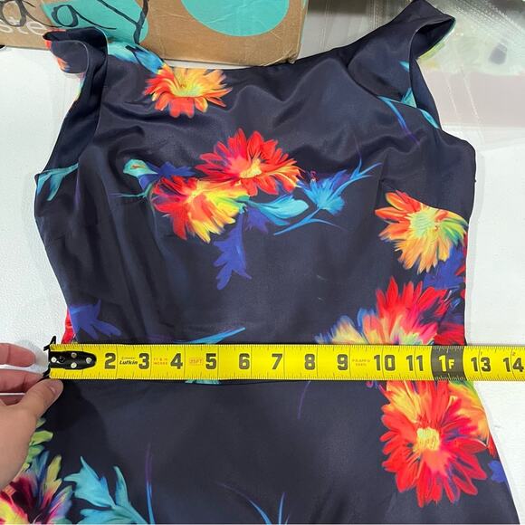 Betsey Johnson Navy Floral Fit & Flare Aline Dress Open Back - Picture 11 of 12